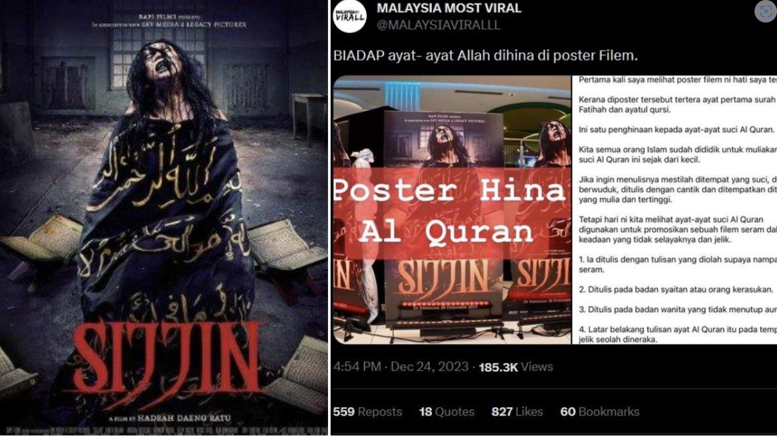 Film Sijjin asal Indonesia dikritik di Malaysia karena memuat ayat Alquran yang diadaptasi dari film horor Turkiye